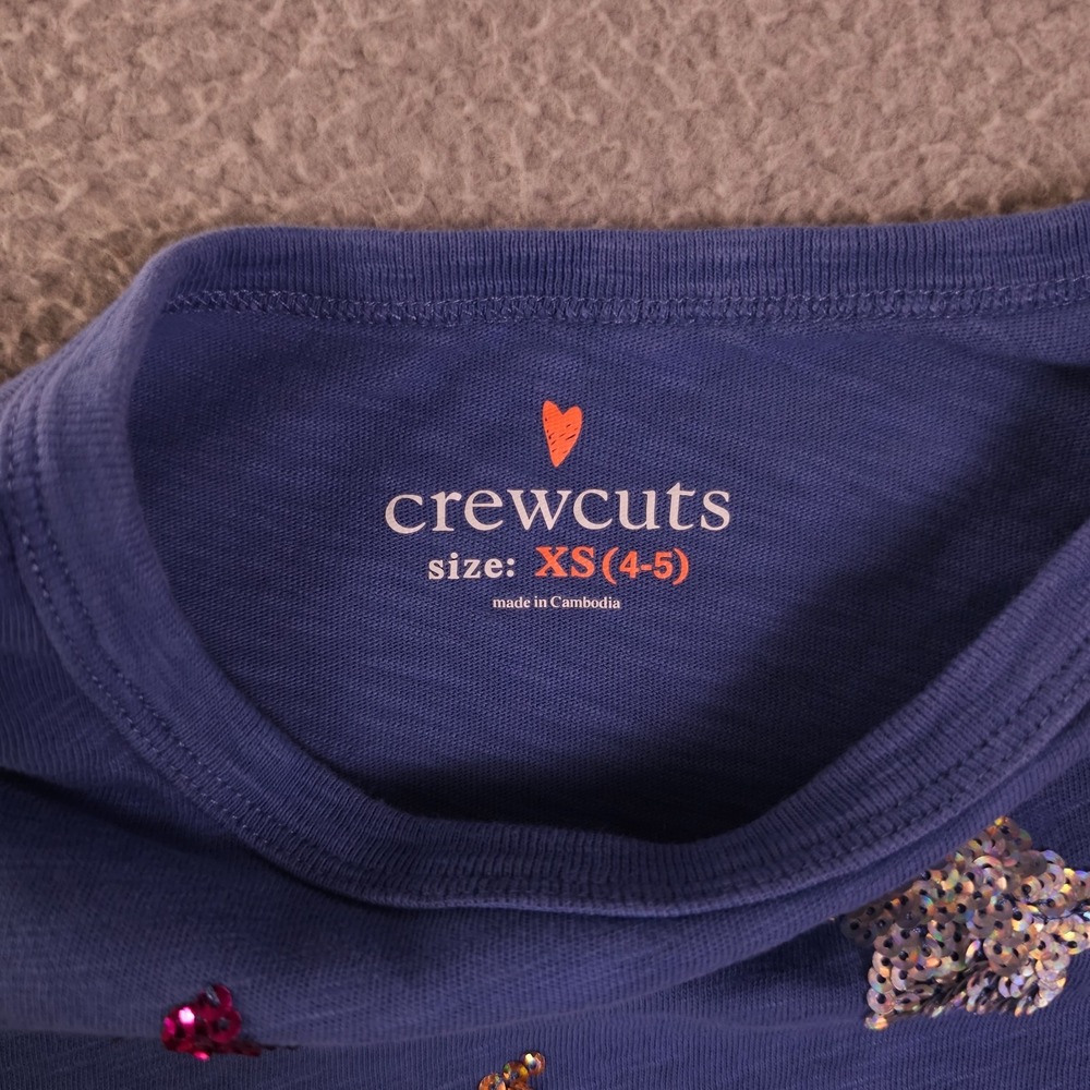Crewcuts Shirt Girls XS 4-5 Blue Sequin Star Graphic Long Sleeve Tee J Crew - Picture 3 of 10